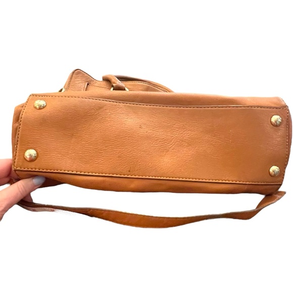 Michael Kors Hamilton Large Brown Leather Handbag Gold Logo Lock Chains Classic - Picture 11 of 15